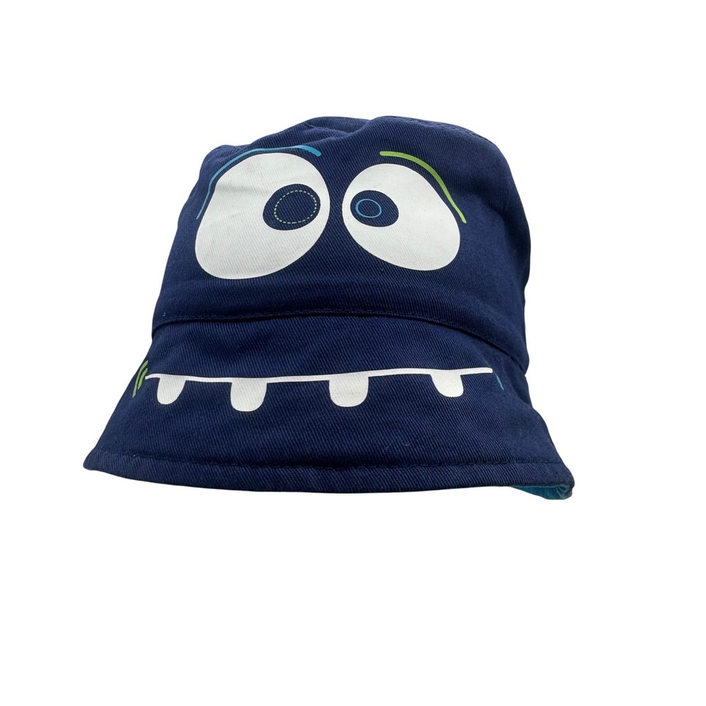 Toddler Kids Navy Blue Monster Face Bucket Hat Cotton Twill Sun Hat One Size